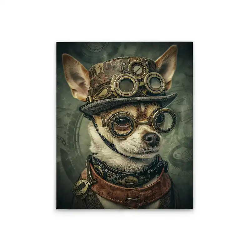 Tadessi Leinwandbild Steampunk Hund - 40 x 50 cm - M1-No.52270 - Keilrahmen in Grün Braun Saisonangebot