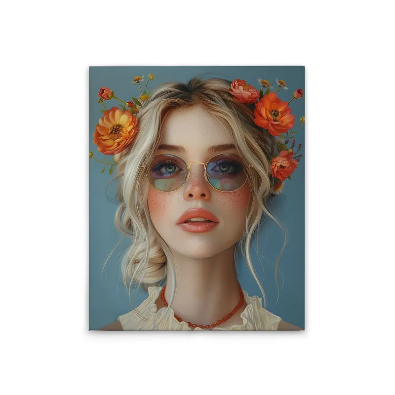 Markenprodukt Tadessi Leinwandbild Flowergirl - 40 x 50 cm - M1-No.52279 - Keilrahmen in Blau Orange