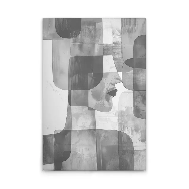Aktuell Tadessi Leinwandbild Abstraktes Gesicht - 60 x 90 cm - M1-No.52097 - Keilrahmen in Grau Weiß