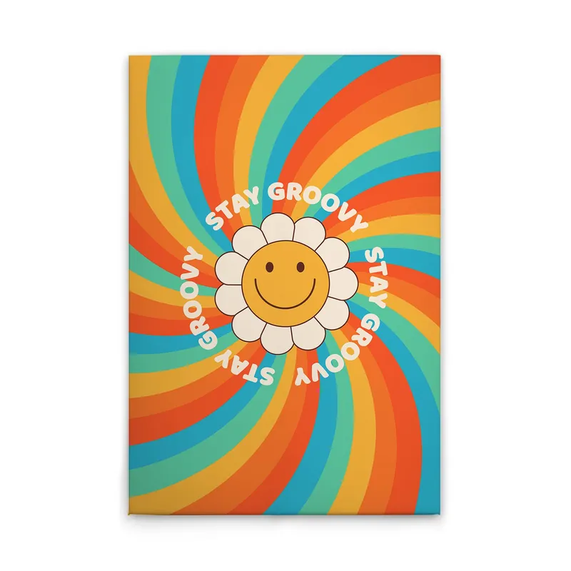 Tadessi Leinwandbild Buntes Retro Bild "Stay Groovy" - 60 x 90 cm - M1-No.51641 - Keilrahmen Begrenztes Angebot
