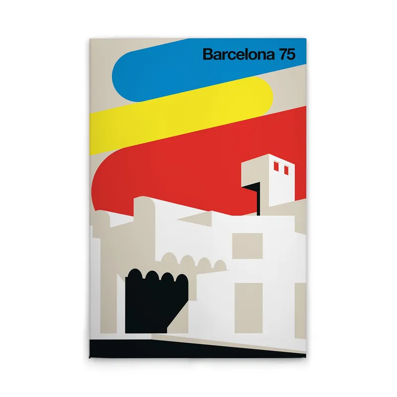 Ausverkauf Tadessi Leinwandbild Retro Barcelona - 30 x 45 cm - M1-No.50829 - Keilrahmen in Bunt Creme