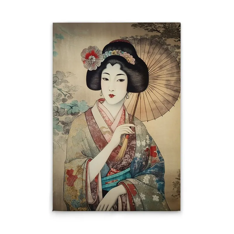 Tadessi Leinwandbild Geisha Asia Vintage - 80 x 120 cm - M1-No.52063 - Keilrahmen in Bunt Beige Versand Am Gleichen Tag