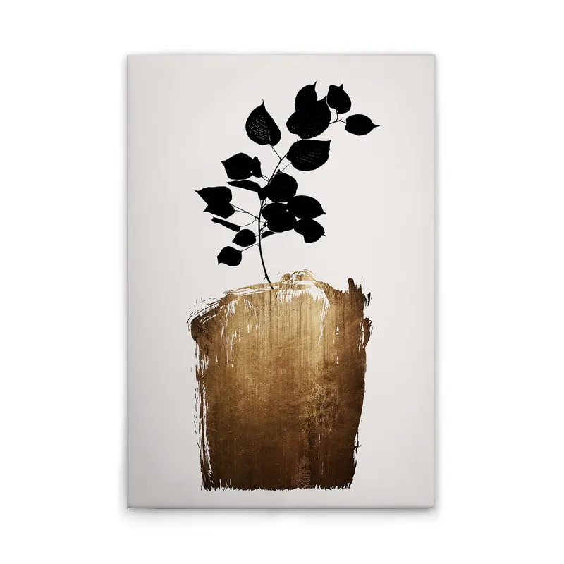 Top-Angebot Tadessi Leinwandbild Blätter Schwarz Gold - 80 x 120 cm - M1-No.50711 - Keilrahmen in Creme Gold