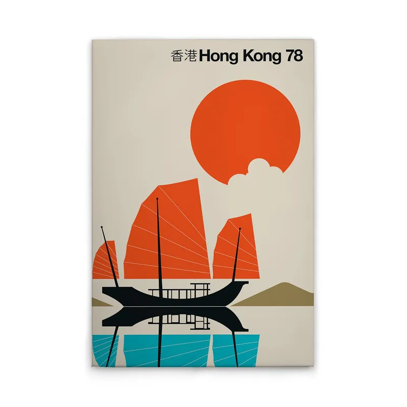 Zertifiziert Tadessi Leinwandbild Retro Hong Kong - 80 x 120 cm - M1-No.50823 - Keilrahmen in Creme Blau