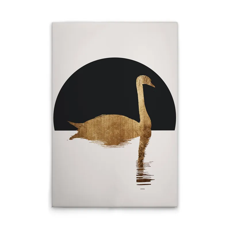 Bestpreis Tadessi Leinwandbild Schwan Schwarz Gold - 60 x 90 cm - M1-No.50662 - Keilrahmen in Creme Schwarz