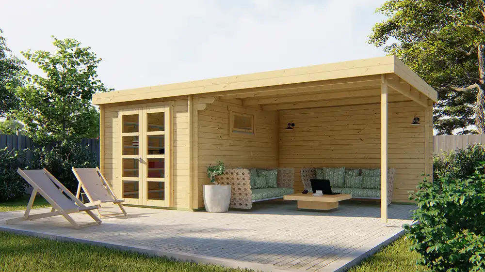 Neue Kollektion Flachdach-Gartenhaus Diederick mit Seitendach