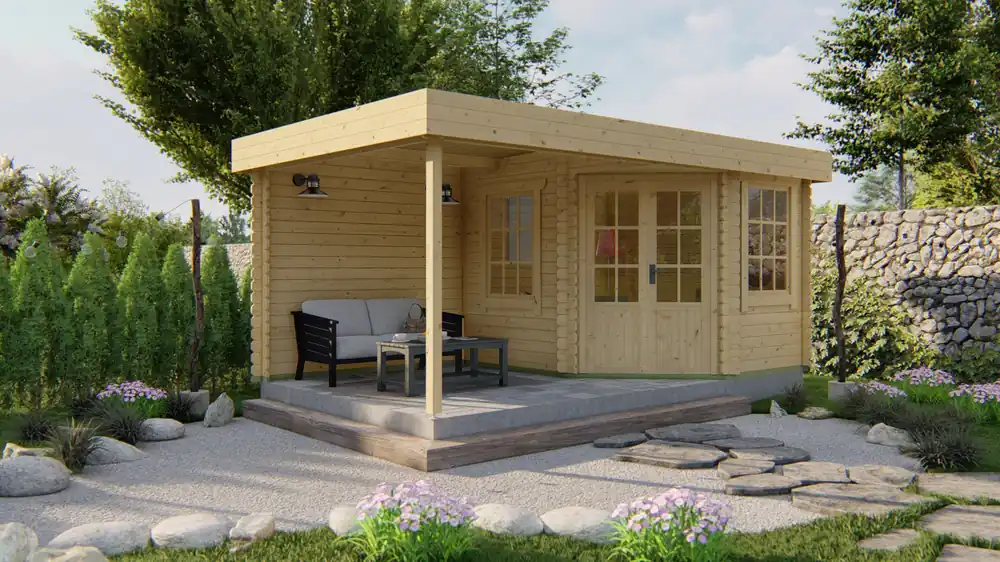 Top-Preis 5-Eck-Gartenhaus Stig mit Seitenanbau