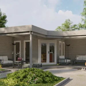 Sale Flachdach-Gartenhaus Jutka ISO mit großer Terrassenüberdachung