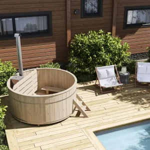 Hot Tub Ø 180 cm mit Edelstahl-Innenofen / Badebottich Günstig