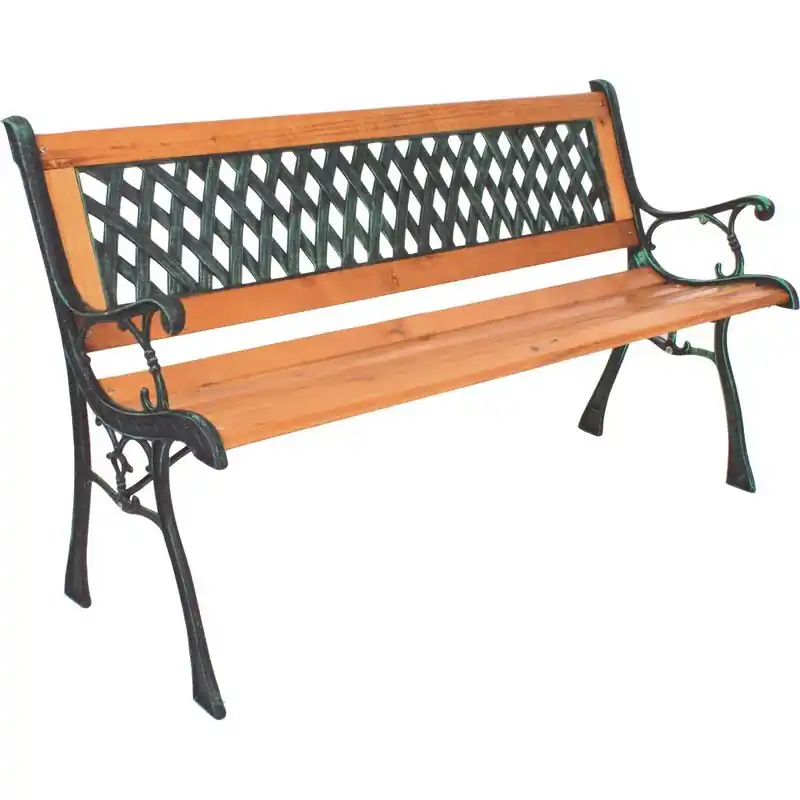 Expressversand Parkbank Windsor, Tanne lackiert, Gußeisen pulverbeschichtet, altgrün, Rückenteil PVC