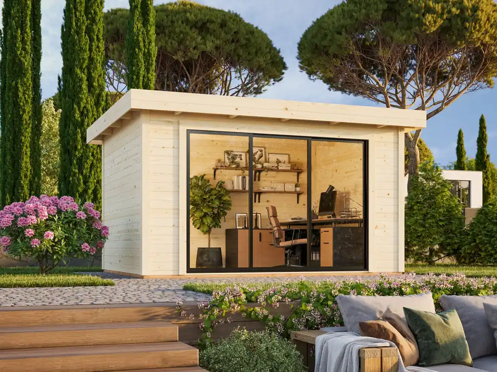 modernes Gartenhaus Rheinau 2 mit Schiebetür Zertifiziert