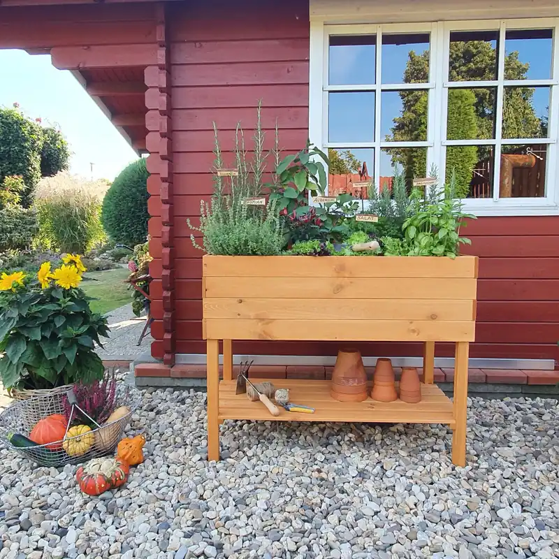 Balkon-Kräuterbeet auf Beinen, honigbraun Knallerangebot