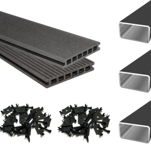 Geprüft WPC Terrassendielen Komplettset Premium Dunkelgrau 23x146 mm