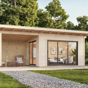 Gartenhaus Grace 6 ISO Premium aus Leimholz Slide Plus / 11,2+8,2 m² Neuheit